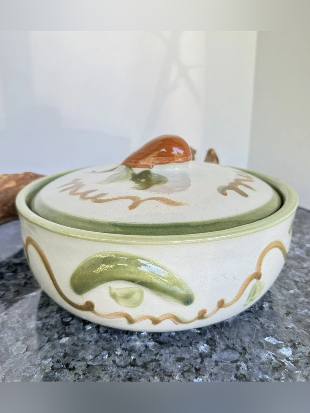 Vintage Louisville Stoneware Co. “Harvest” Pear Pattern Lidded 9” Casserole Dish
